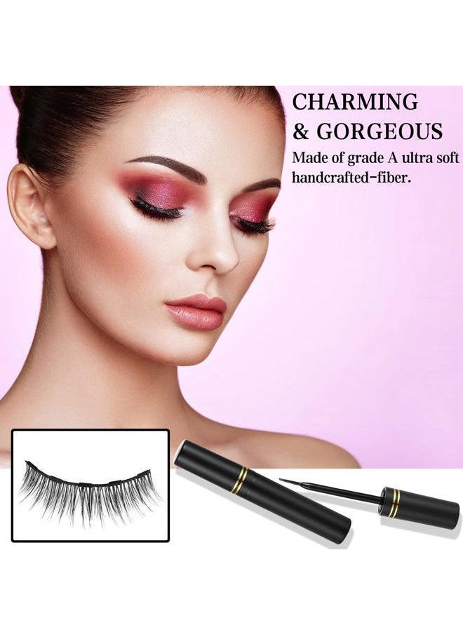 Magnetic Eyelashes and Eyeliner Kit, 12 Pairs Reusable Magnetic Lashes with Eyeliner and Tweezers, 3D Natural Look False Eyelashes, Easy to Wear, No Glue Needed (12pcs)