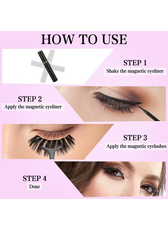 Magnetic Eyelashes and Eyeliner Kit, 12 Pairs Reusable Magnetic Lashes with Eyeliner and Tweezers, 3D Natural Look False Eyelashes, Easy to Wear, No Glue Needed (12pcs)