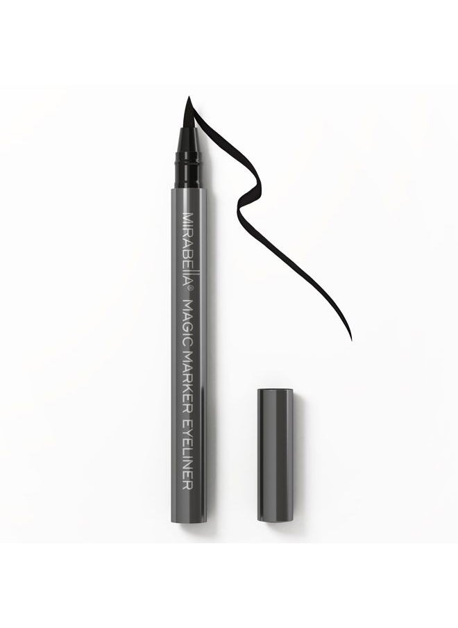 Black Magic Marker Waterproof Liquid Eyeliner, Long-Lasting Smudge-Proof Matte Black Eyeliner with Felt Brush-Tip for Precise Controlled Application and Antioxidants Vitamin C and E