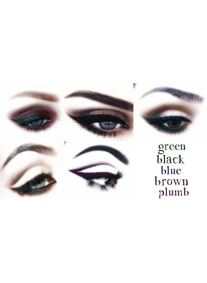 Liquid Eyeliner Waterproof Set of 5 Intense Satin Colors. Black, Brown, Blue, Green & Purple, Stay All Day, Smudge Free, Quick Dry, Smooth Application, Valentine's Gift for Her