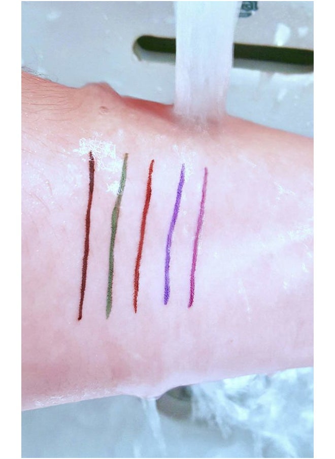 Liquid Eyeliner Waterproof Set of 5 Intense Satin Colors. Black, Brown, Blue, Green & Purple, Stay All Day, Smudge Free, Quick Dry, Smooth Application, Valentine's Gift for Her