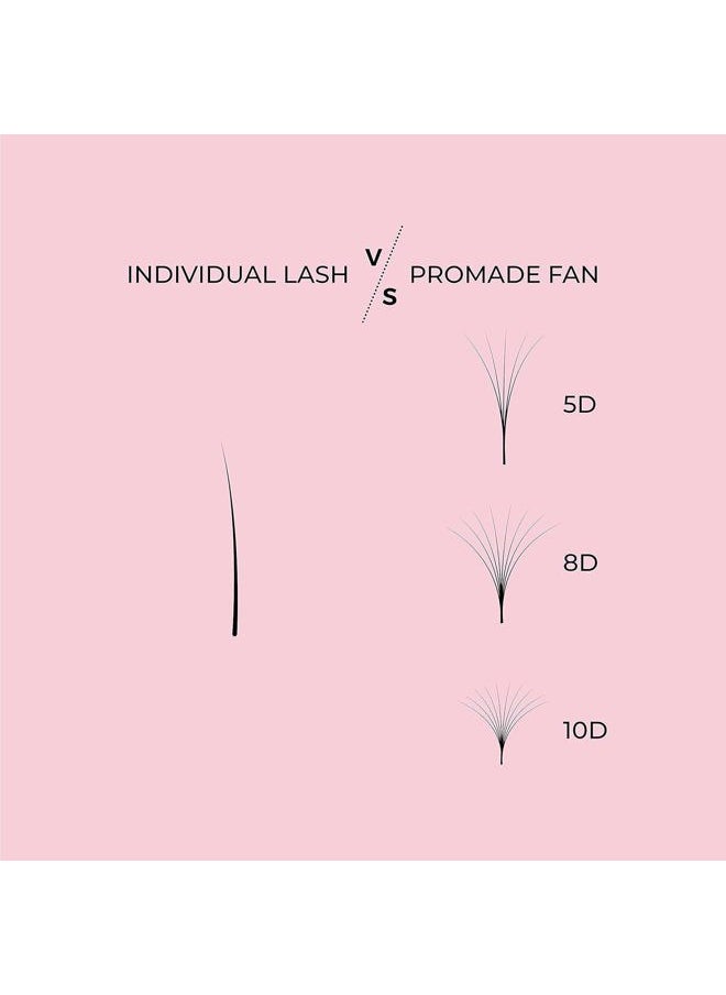 Promade Mix 750 Fans | Handmade Volume Eyelashes | Multi Selections From 5D To 12D | C CC D Curl | Thickness 0.03~0.1 mm | 9-18mm Length | Long Lasting | Easy Application 10D-0.03 C 11-12-13mm