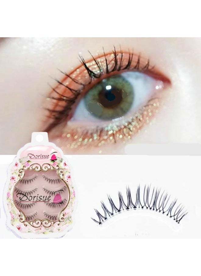 Natural Volume False Eyelashes - Ultra Light Clear Band Lashes for Office Daily Wear, 4-10mm, 4 Pairs (E3)