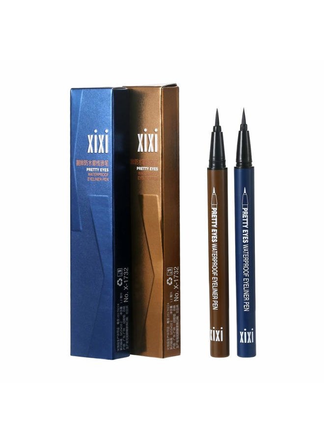 2 Pack Liquid Eyeliner - Navy Blue & Light Brown, Waterproof, Smudge Proof, Slim, Freckle Pencil, Korean Glitter, Long Lasting