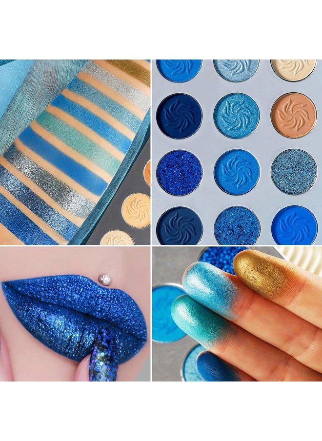 Space Blue Eyeshadow Palette 15 Color Cosmetics Pressed Pigment Christmas Snowflake Eye Shadow Pallete Matte Shimmer Glitter Drama Makeup Eye Shadow Powder Long Lasting Blue Makeup Pallet