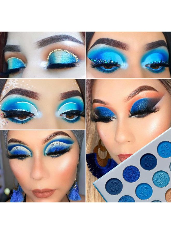 Space Blue Eyeshadow Palette 15 Color Cosmetics Pressed Pigment Christmas Snowflake Eye Shadow Pallete Matte Shimmer Glitter Drama Makeup Eye Shadow Powder Long Lasting Blue Makeup Pallet
