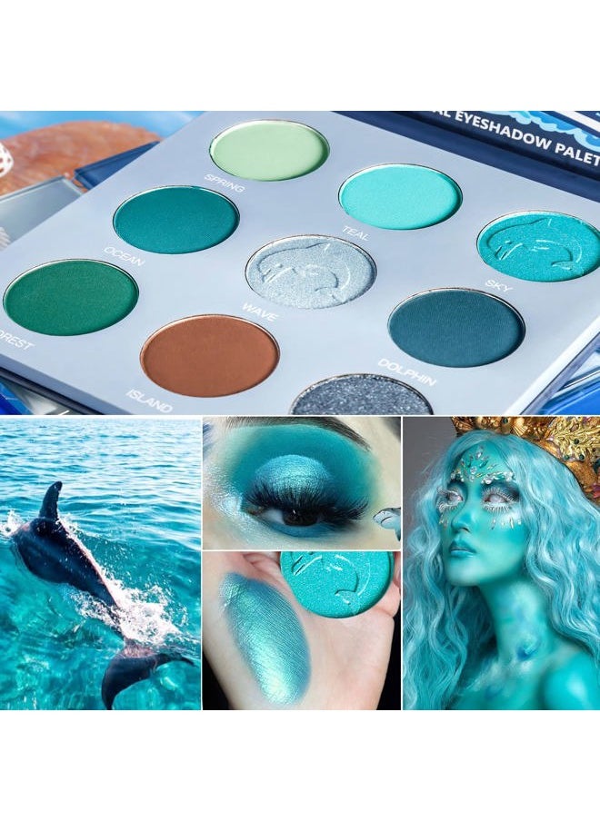 Blue Teal Eyeshadow Palette,Blue Green Teal Tone Eyeshadow Pallets,DE'LANCI Pro 9 Shades Matte Shimmer High Pigmented Waterproof Long Lasting Eye Shadow Cool Toned Makeup Palettes for Christmas