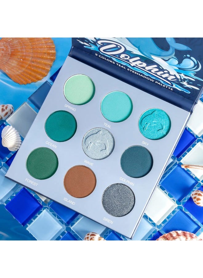 Blue Teal Eyeshadow Palette,Blue Green Teal Tone Eyeshadow Pallets,DE'LANCI Pro 9 Shades Matte Shimmer High Pigmented Waterproof Long Lasting Eye Shadow Cool Toned Makeup Palettes for Christmas