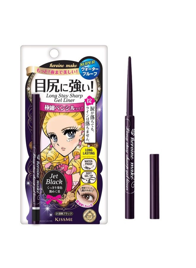 HEROINE MAKE by KISSME Long Stay Sharp Gel Eyeliner, Waterproof & Smudge-Proof, Precise Gel Liner for All-Day Wear, Ultra-Smooth Application, Long-Lasting Eyeliner Pencil,01 Jet Black, 0.004 fl Oz