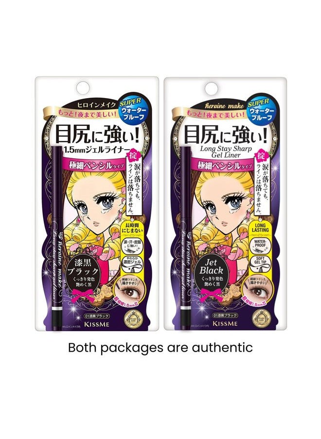 HEROINE MAKE by KISSME Long Stay Sharp Gel Eyeliner, Waterproof & Smudge-Proof, Precise Gel Liner for All-Day Wear, Ultra-Smooth Application, Long-Lasting Eyeliner Pencil,01 Jet Black, 0.004 fl Oz