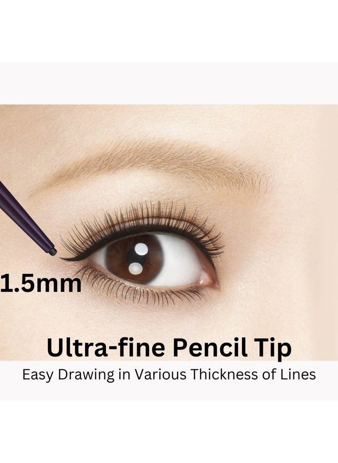 HEROINE MAKE by KISSME Long Stay Sharp Gel Eyeliner, Waterproof & Smudge-Proof, Precise Gel Liner for All-Day Wear, Ultra-Smooth Application, Long-Lasting Eyeliner Pencil,01 Jet Black, 0.004 fl Oz