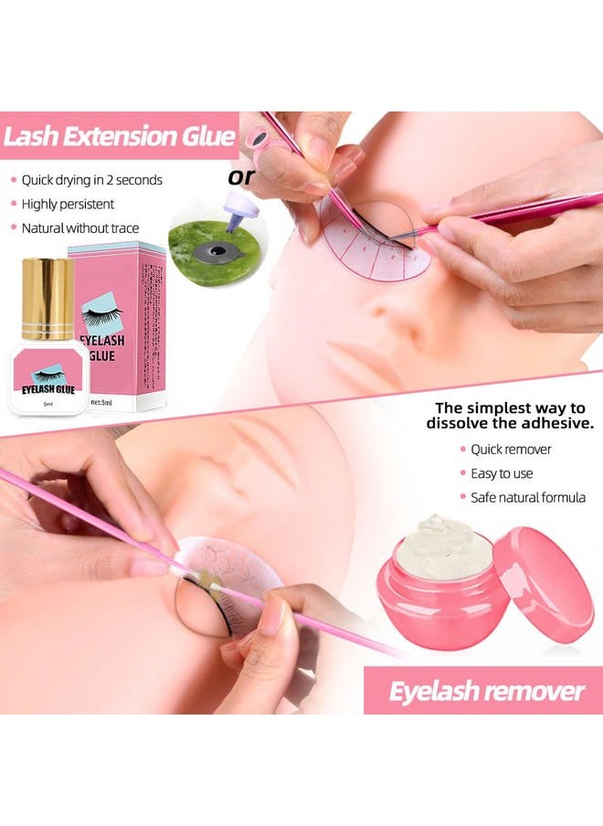 Lash Extension Kit Professional Eyelash Extensions Practice Set with Mannequin Head Removable Eyelids USB Lash Fan Individual False Eyelash Shampoo Brush Glue Practical Tools for Beginners