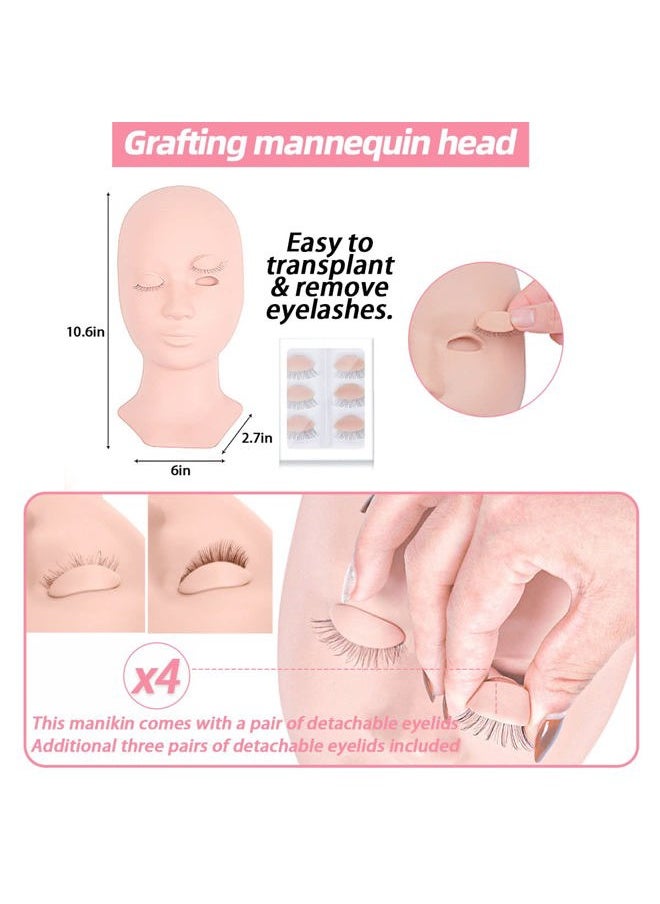 Lash Extension Kit Professional Eyelash Extensions Practice Set with Mannequin Head Removable Eyelids USB Lash Fan Individual False Eyelash Shampoo Brush Glue Practical Tools for Beginners