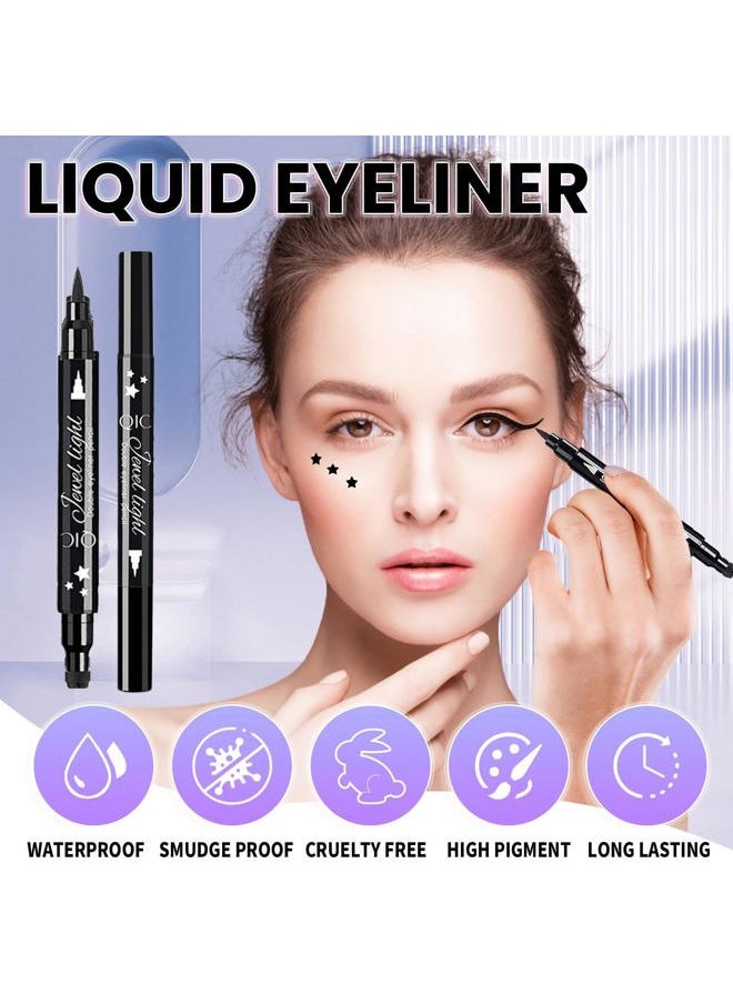 Black Liquid Eyeliner Stamp,Star Stamp Eyeliner Makeup,Double-Side Waterproof Eyeliner Pen,Long-lasting Smudge-proof Tattoo Tools,Black Eye Liner Makeup,1 PC