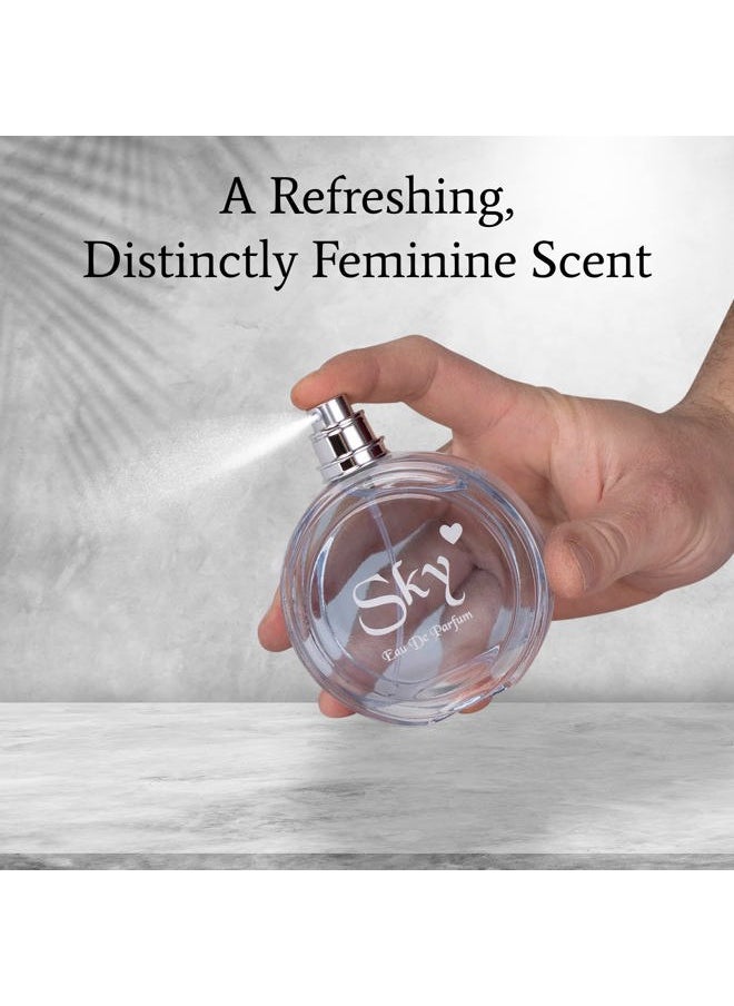 Sky for Women - 3.3 Fl Oz Eau De Parfum Spray - Long-Lasting Fruity Floral & Woody Scents Smell Sweet & Feminine All Day Includes Carrying Pouch Lovely Gift for Women on All Occasions