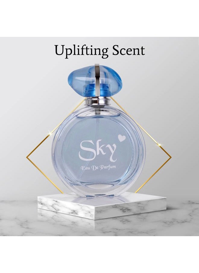 Sky for Women - 3.3 Fl Oz Eau De Parfum Spray - Long-Lasting Fruity Floral & Woody Scents Smell Sweet & Feminine All Day Includes Carrying Pouch Lovely Gift for Women on All Occasions