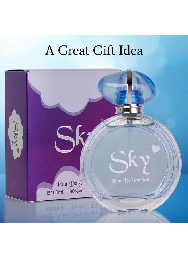 Sky for Women - 3.3 Fl Oz Eau De Parfum Spray - Long-Lasting Fruity Floral & Woody Scents Smell Sweet & Feminine All Day Includes Carrying Pouch Lovely Gift for Women on All Occasions