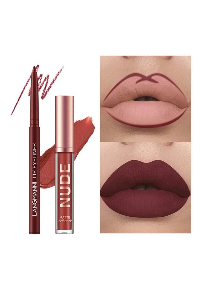 6Pcs Matte Liquid Lipstick and Lip Liner Set, Non-Stick Cup Not Fade Waterproof 24 Hour Lip Gloss Nude Brown Lip Liner Pencil for Women, labiales mate 24 horas originales (Set C)