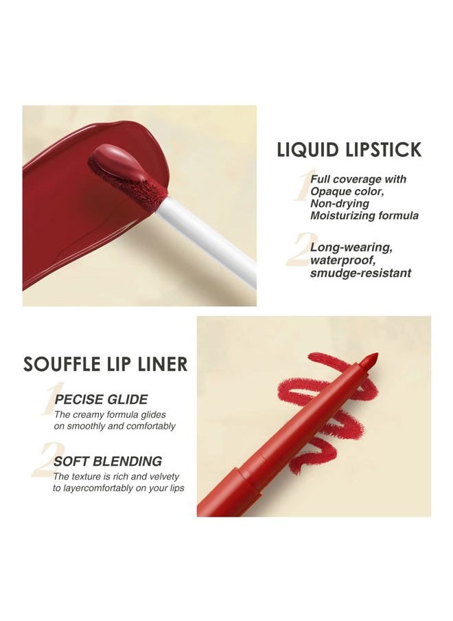 6Pcs Matte Liquid Lipstick and Lip Liner Set, Non-Stick Cup Not Fade Waterproof 24 Hour Lip Gloss Nude Brown Lip Liner Pencil for Women, labiales mate 24 horas originales (Set C)