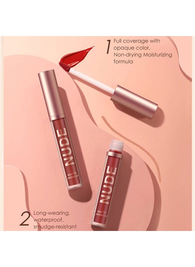 6Pcs Matte Liquid Lipstick and Lip Liner Set, Non-Stick Cup Not Fade Waterproof 24 Hour Lip Gloss Nude Brown Lip Liner Pencil for Women, labiales mate 24 horas originales (Set C)