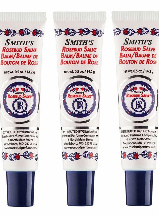 Rosebud Perfume Co. Original Rosebud Salve Tube Three Pack - Moisturizes and Protects Lips - Soothes Irritation and Dry Skin - 3 x 0.5 oz Tubes