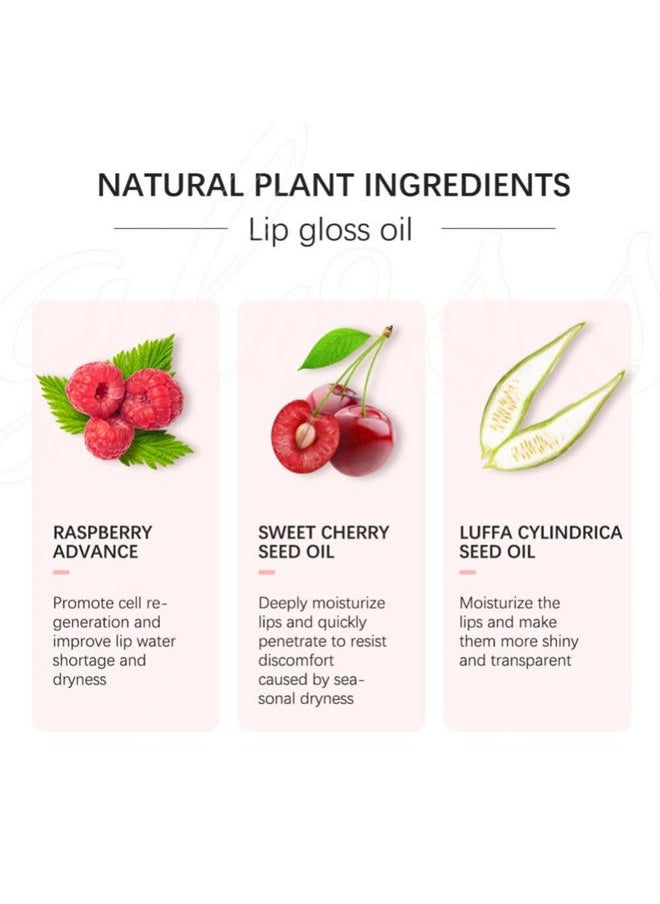 Hydrating Lip Glow Oil 10 Colors Moisturizing Lip Oil Gloss Non-sticky Transparent Lip Gloss Long Lasting Nourishing Tinted Lip Balm with Big Brush Head (IColors 01)