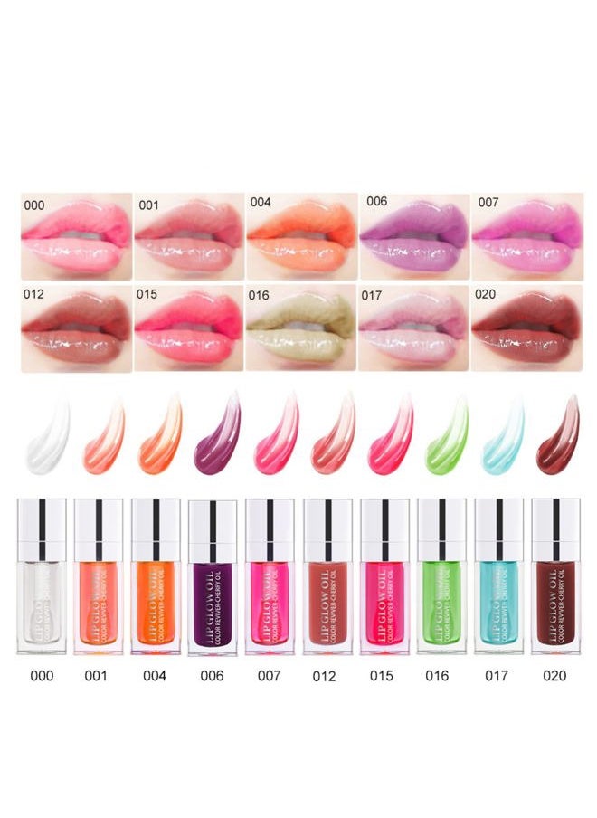 Hydrating Lip Glow Oil 10 Colors Moisturizing Lip Oil Gloss Non-sticky Transparent Lip Gloss Long Lasting Nourishing Tinted Lip Balm with Big Brush Head (IColors 01)