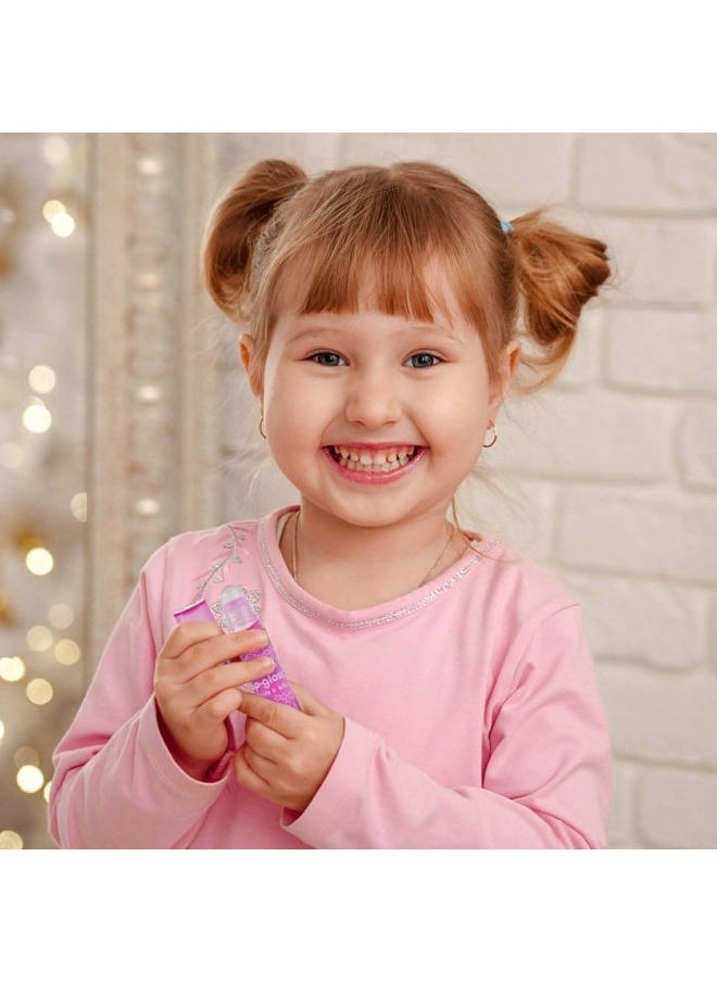 12pc Roll On Lip Gloss Set w/Maribou Handle Carrying Case, Lip Makeup for Kids and Teens - Assorted Fruity Flavors, Non Toxic, Kid Friendly, Party Gift, Best Friends