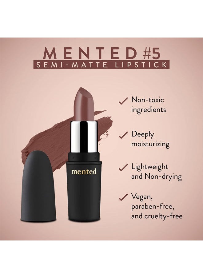 Cosmetics Nude Lipstick for Women, Semi-Matte Long-Lasting Lip Stick, Moisturizing Vegan, Paraben & Cruelty-Free, Enhances All Complexions, Perfect for Everyday Makeup, Mented No. 5