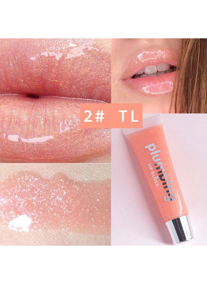 Glitter Glossy Plumping Lipgloss 9 Colors Moisturizing Lip Plumper Shiny Jelly Lip Gloss Natural Liquid Lipstick for Women and Girls (Glitter Glossy, 02#Peachy Pink)