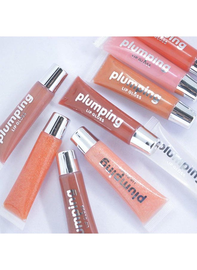 Glitter Glossy Plumping Lipgloss 9 Colors Moisturizing Lip Plumper Shiny Jelly Lip Gloss Natural Liquid Lipstick for Women and Girls (Glitter Glossy, 02#Peachy Pink)