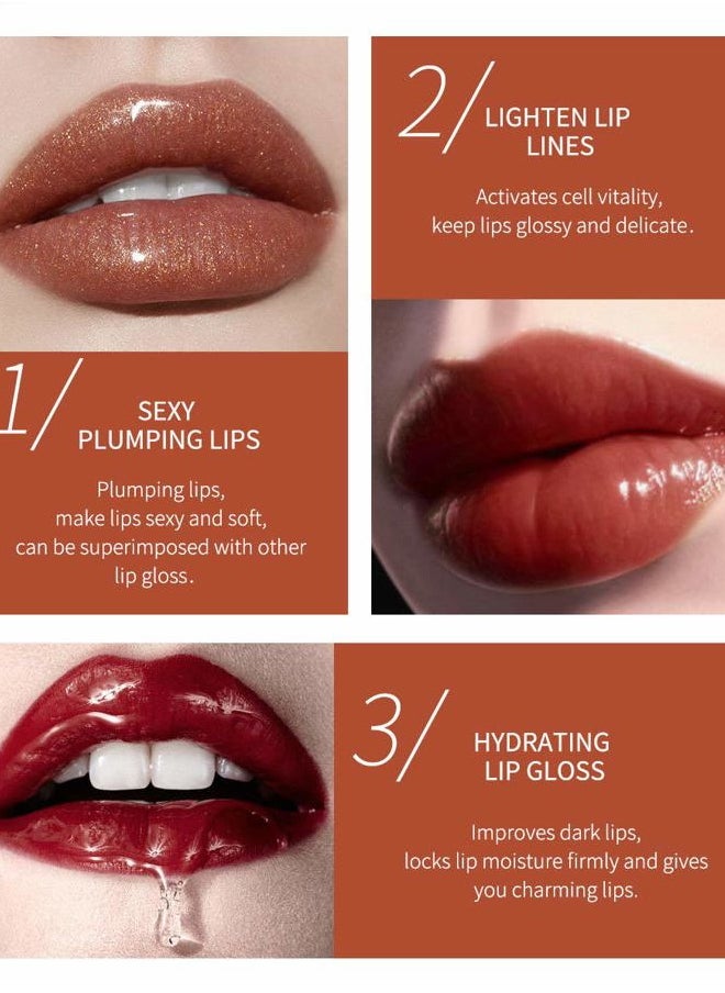 Glitter Glossy Plumping Lipgloss 9 Colors Moisturizing Lip Plumper Shiny Jelly Lip Gloss Natural Liquid Lipstick for Women and Girls (Glitter Glossy, 02#Peachy Pink)