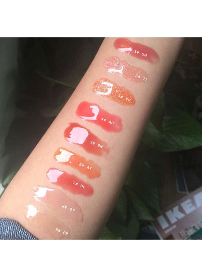 Glitter Glossy Plumping Lipgloss 9 Colors Moisturizing Lip Plumper Shiny Jelly Lip Gloss Natural Liquid Lipstick for Women and Girls (Glitter Glossy, 02#Peachy Pink)