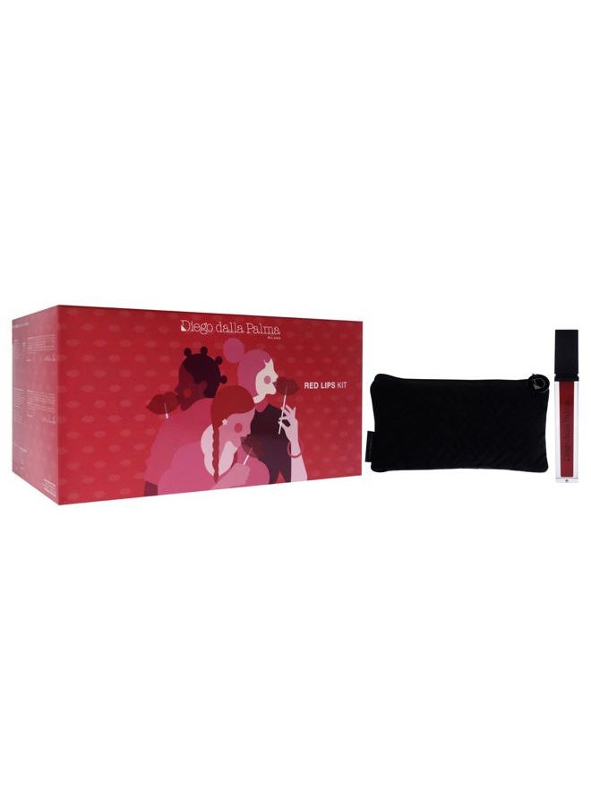 Red Lips Kit - Contains A Push Up Lip Gloss, Lip Liner And A Pouch - Lips Appear Fuller, Softer, And Smoother - For Remarkably Beautiful Full Lips - Enhances The Lip Volume - 3 Pc