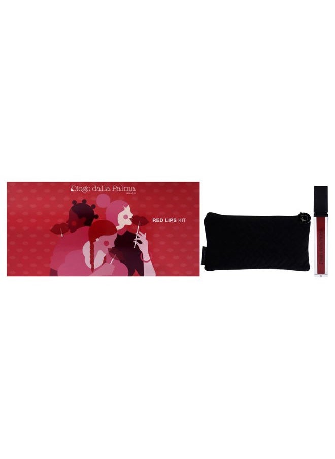 Red Lips Kit - Contains A Push Up Lip Gloss, Lip Liner And A Pouch - Lips Appear Fuller, Softer, And Smoother - For Remarkably Beautiful Full Lips - Enhances The Lip Volume - 3 Pc