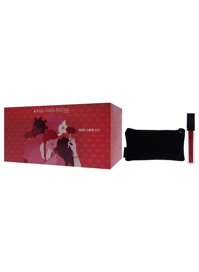 Red Lips Kit - Contains A Push Up Lip Gloss, Lip Liner And A Pouch - Lips Appear Fuller, Softer, And Smoother - For Remarkably Beautiful Full Lips - Enhances The Lip Volume - 3 Pc