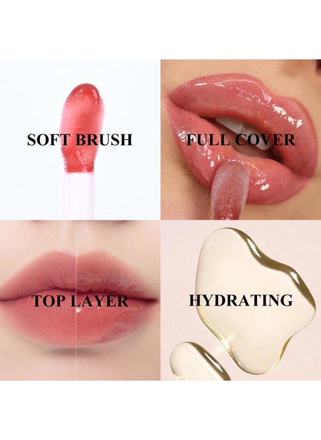 2 Colors Hydrating Lip Glow Oil, Moisturizing Lip Oil Gloss, Transparent Plumping Lip Gloss, Lip Oil Tinted for Lip Care and Dry Lips, 007+012