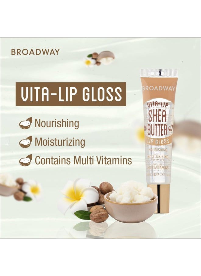 6 pcs Broadway Vita-Lip Gloss High Shine Long Lasting 2 Honey + 2 SHEA BUTTER + 2 Vitamin E Oil by RubyKisses Cosmetics
