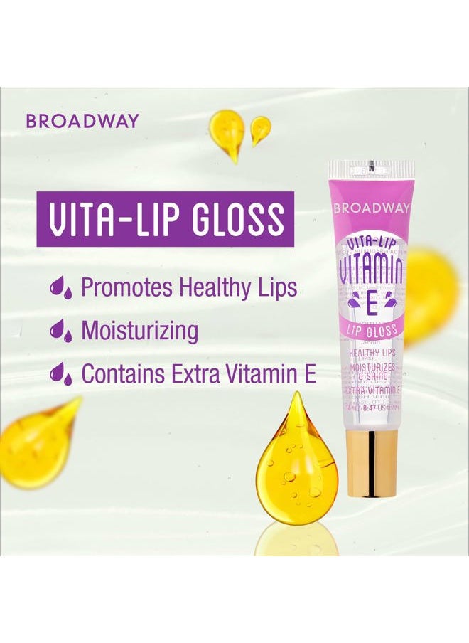 6 pcs Broadway Vita-Lip Gloss High Shine Long Lasting 2 Honey + 2 SHEA BUTTER + 2 Vitamin E Oil by RubyKisses Cosmetics