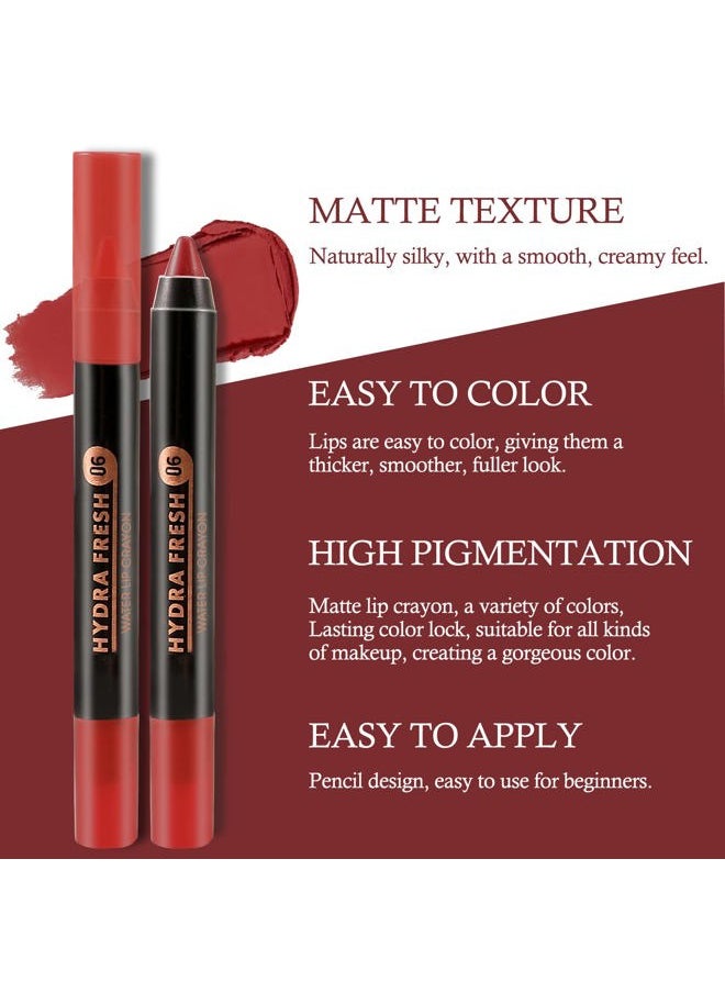 Matte Lip Crayon Lipstik Pencil Velvety Creamy Matte Lip Liner Full Coverage High Pigment Waterproof Long Lasting Lipstick for Women, Matte Lip Color with Smooth