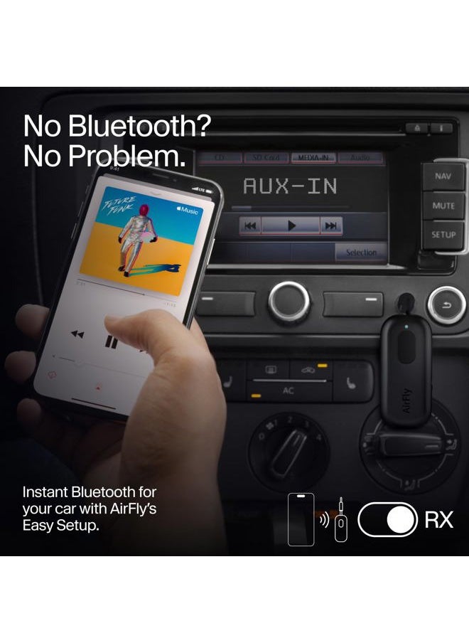 AirFly Pro Bluetooth Wireless Audio Transmitter/Receiver for up to 2 AirPods/Wireless Headphones; Use with Any 3.5 mm Audio Jack, Black