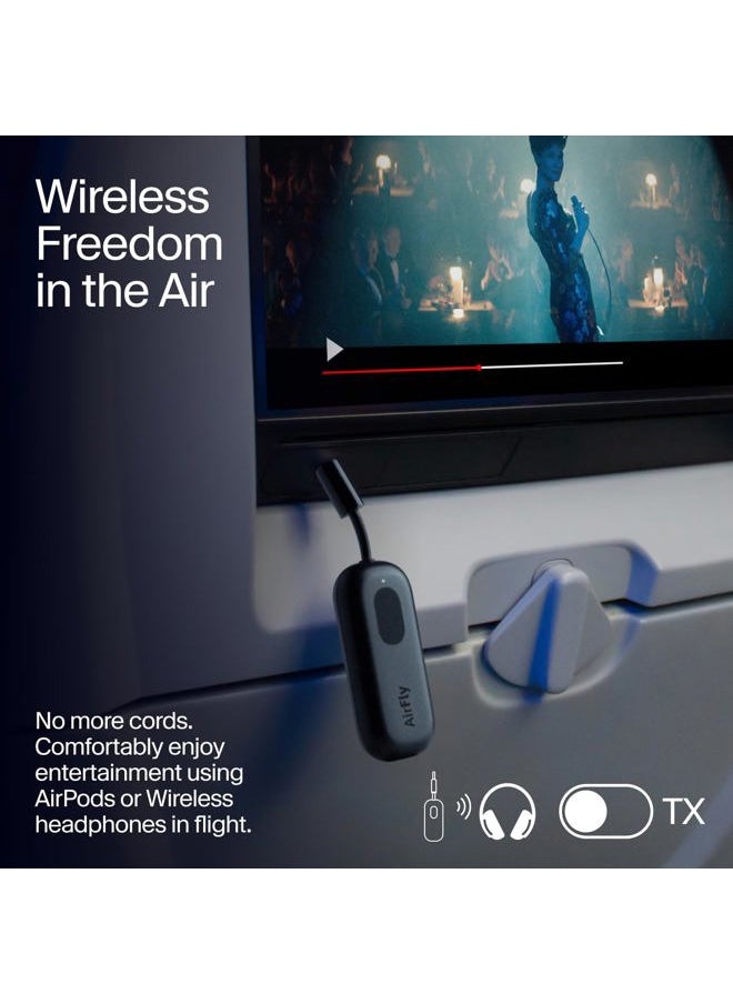 AirFly Pro Bluetooth Wireless Audio Transmitter/Receiver for up to 2 AirPods/Wireless Headphones; Use with Any 3.5 mm Audio Jack, Black