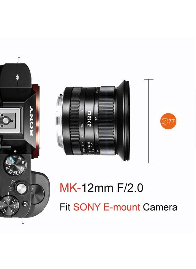 12mm f2.0 Ultra Wide Angle Manual Focus Lens Compatible with Sony E Mount APS-C Mirrorless Cameras A6400 A5000 A5100 A6000 A6100 A6300 A6500 A6600