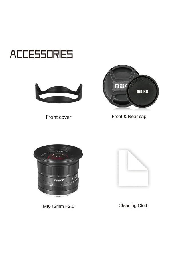 12mm f2.0 Ultra Wide Angle Manual Focus Lens Compatible with Sony E Mount APS-C Mirrorless Cameras A6400 A5000 A5100 A6000 A6100 A6300 A6500 A6600