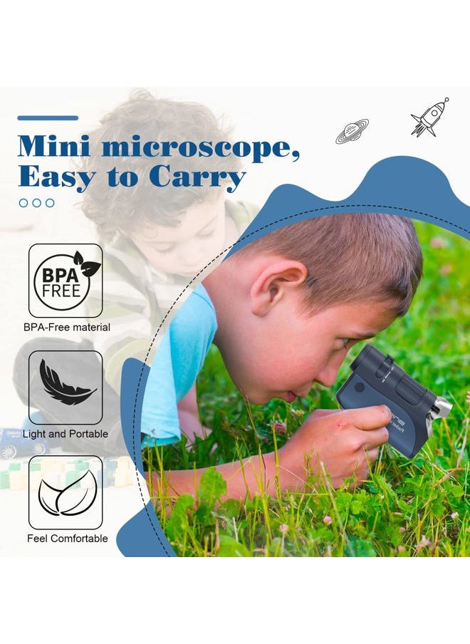 Pocket Microscope 60X-120X, Portable Handheld Microscope for Kids, Mini Microscope with 5pcs Microscope Slides for Learning, Education and Exploring