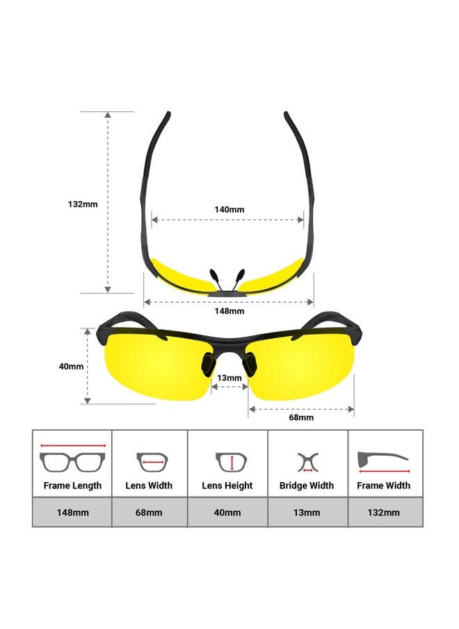 Set of 2 HD Day and Night Driving Glasses for Men and Women - Polarized Sport Sunglass and Yellow Night Vision Glass With Car Clip Holder (1 Yellow Lens + 1 Black Lens)