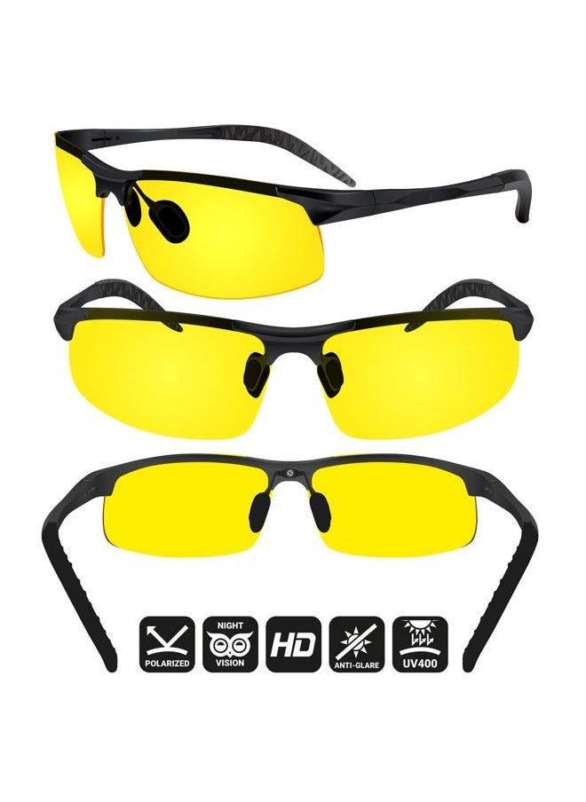 Set of 2 HD Day and Night Driving Glasses for Men and Women - Polarized Sport Sunglass and Yellow Night Vision Glass With Car Clip Holder (1 Yellow Lens + 1 Black Lens)