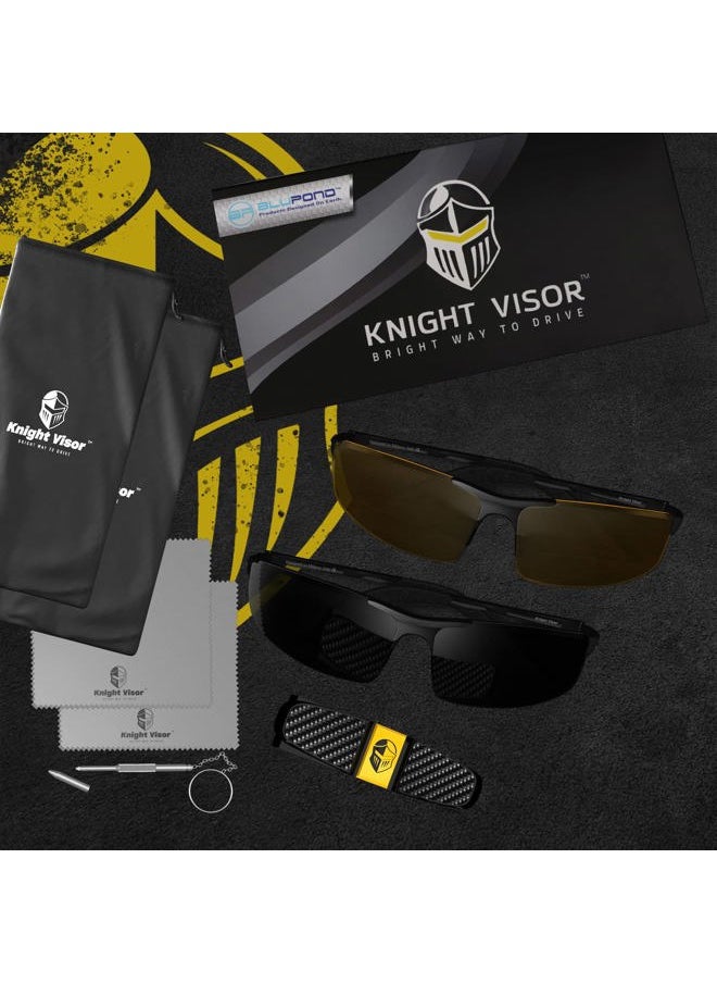 Set of 2 HD Day and Night Driving Glasses for Men and Women - Polarized Sport Sunglass and Yellow Night Vision Glass With Car Clip Holder (1 Yellow Lens + 1 Black Lens)