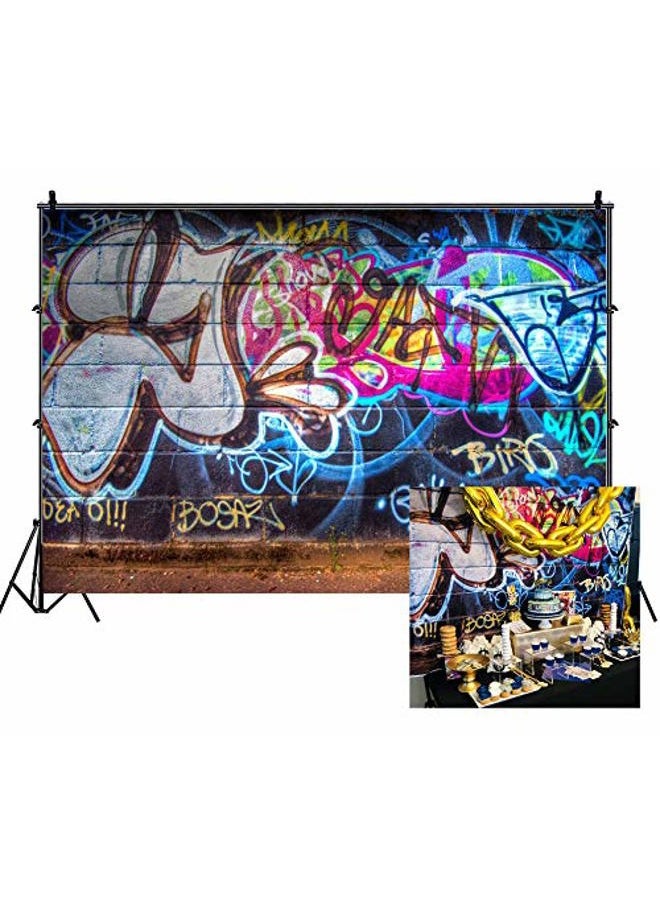 7x5ft Graffiti Backdrop 80's Hip Hop Backdrops for Photography Hand Drawing Mural Painting on Brick Wall Vinyl Photo Background Boys Adults Party Room Wallpaper Studio Props