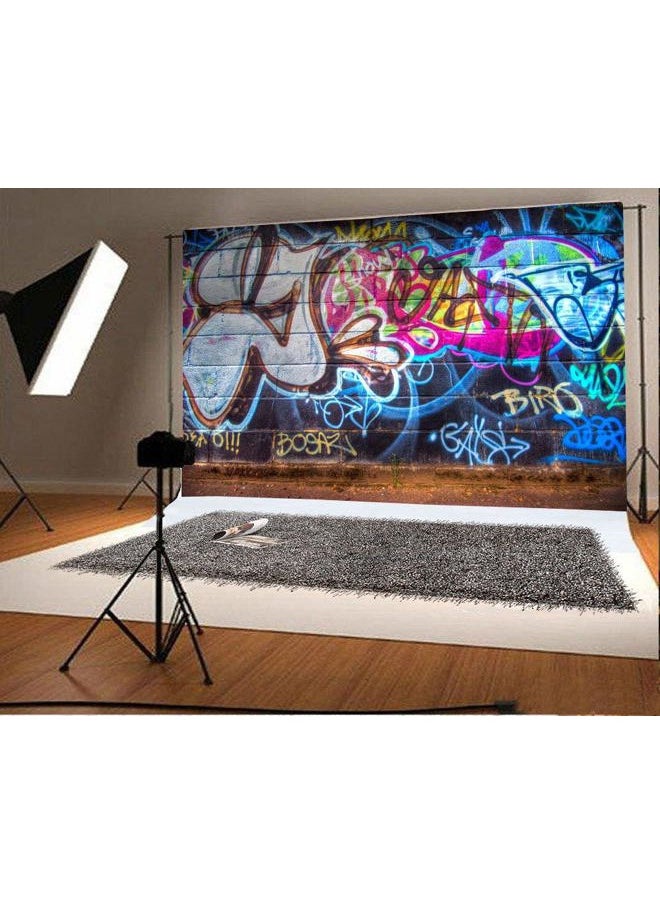 7x5ft Graffiti Backdrop 80's Hip Hop Backdrops for Photography Hand Drawing Mural Painting on Brick Wall Vinyl Photo Background Boys Adults Party Room Wallpaper Studio Props